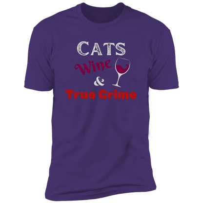 Cats Wine & True Crime T-shirt, Cat shirt for humans, funny cat shirt, in purple rush