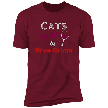 Cats Wine & True Crime T-shirt, Cat shirt for humans, funny cat shirt, in cardinal red