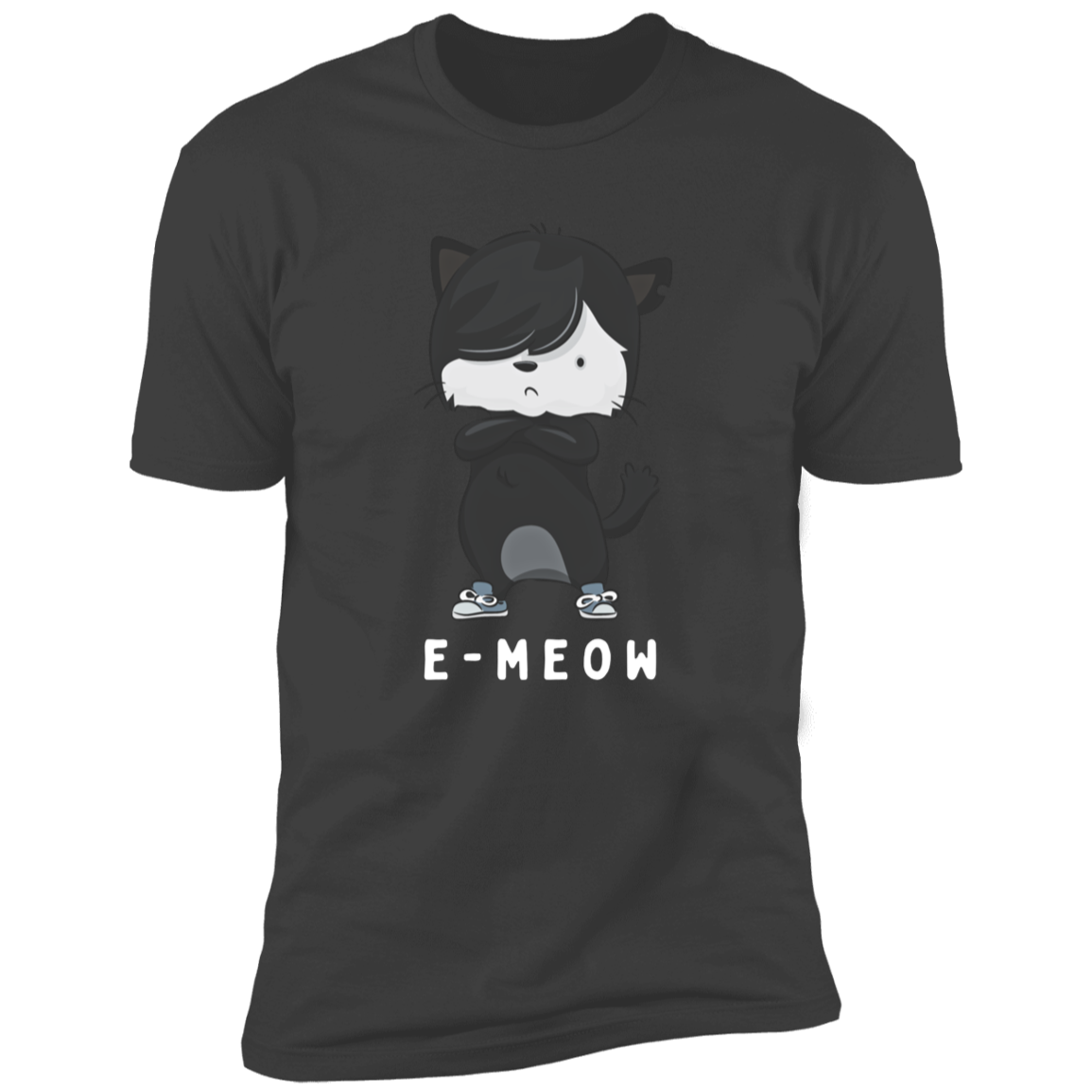 E-meow cat shirt, funny cat shirt for humans, cat mom and cat dad shirt, in heavy metal gray