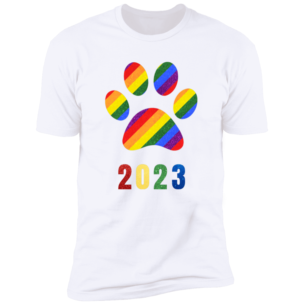 Pride Paw 2023 (Sparkles) Pride T-shirt, Paw Pride Dog Shirt for humans, in white