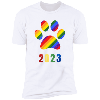 Pride Paw 2023 (Sparkles) Pride T-shirt, Paw Pride Dog Shirt for humans, in white