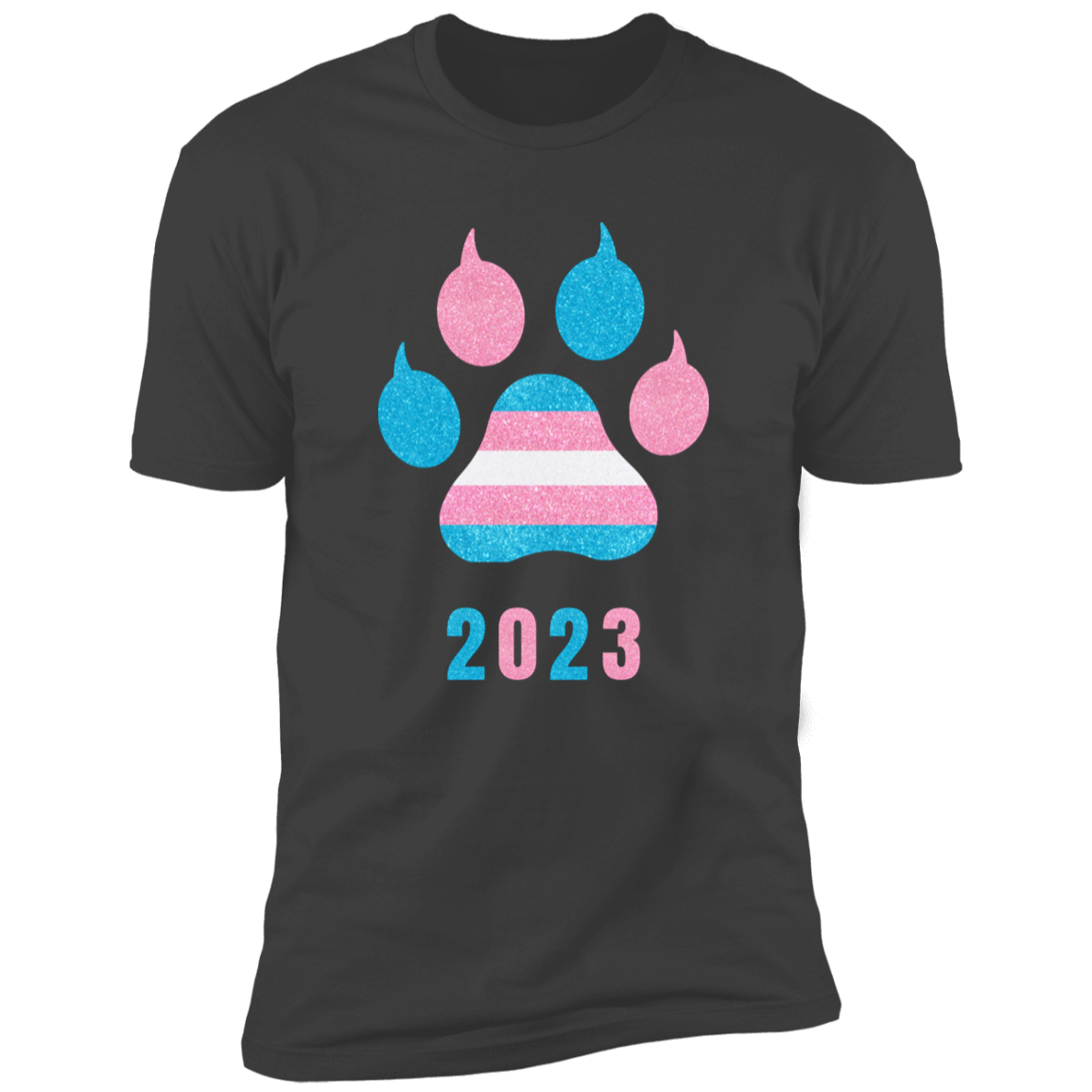 Trans Pride 2023 Cat Paw trans pride t-shirt,  trans cat paw pride shirt for humans, in heavy metal gray