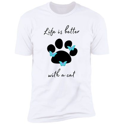 Life is Better with a Cat T-shirt, cat shirt for humans, Cat T-shirt in white