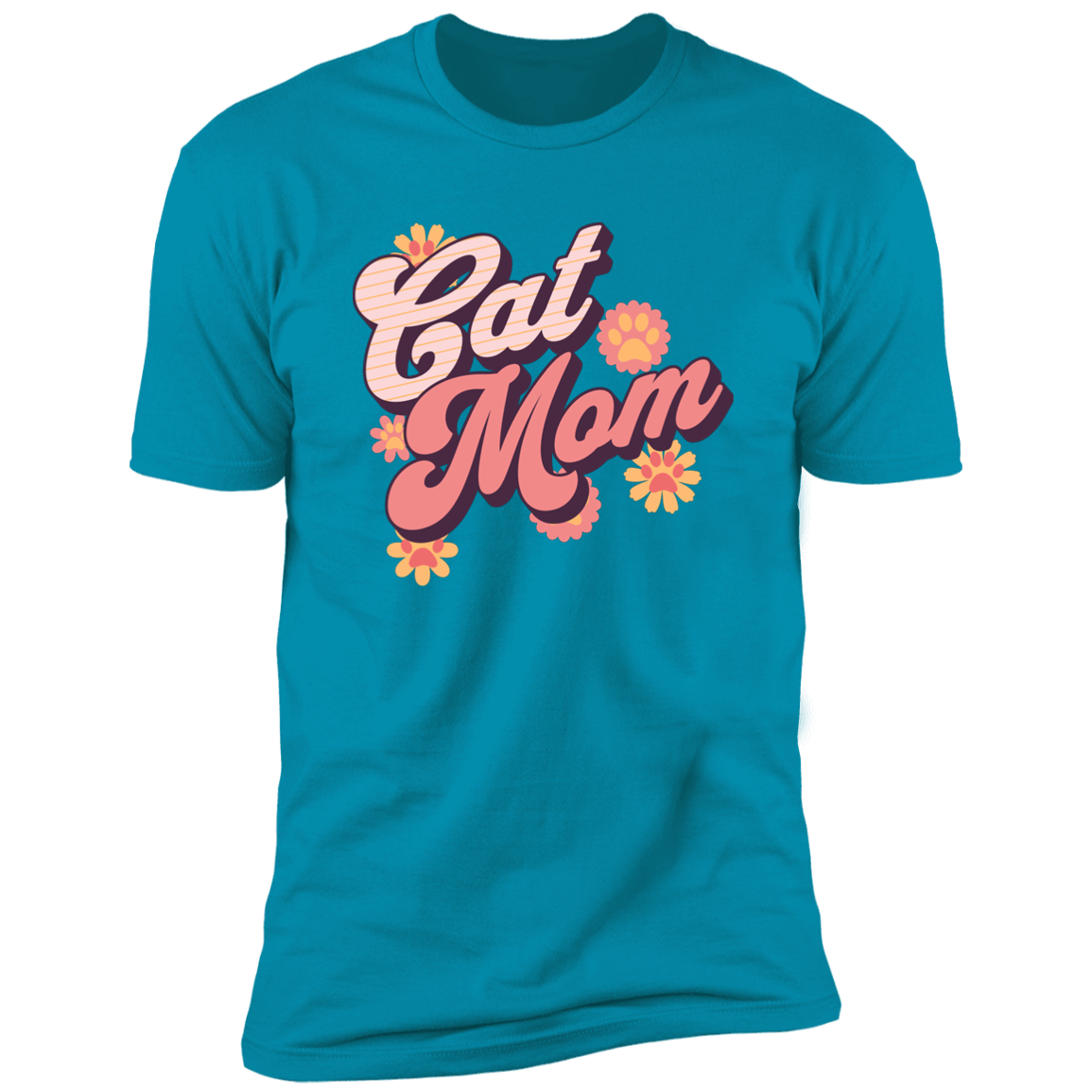 Cat Mom Retro T-shirt, Cat Mom Shirt for humans, in turquoise