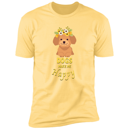 Dogs Make Me Happy t-shirt, funny dog shirt for humans, in banana cream