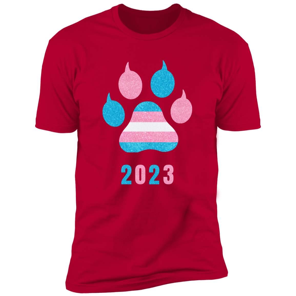 Trans Pride 2023 Cat Paw trans pride t-shirt,  trans cat paw pride shirt for humans, in red