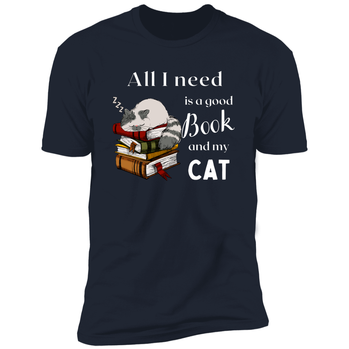 All I Need is a Good Book and My Cat t-shirt for humans, in black