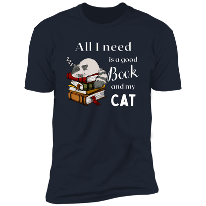 All I Need is a Good Book and My Cat t-shirt for humans, in black