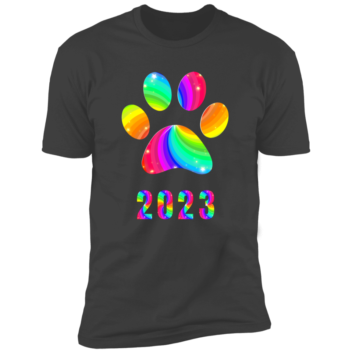 Pride Paw 2023 (Swirl) Pride T-shirt, Paw Pride Dog Shirt for humans, in heavy metal gray