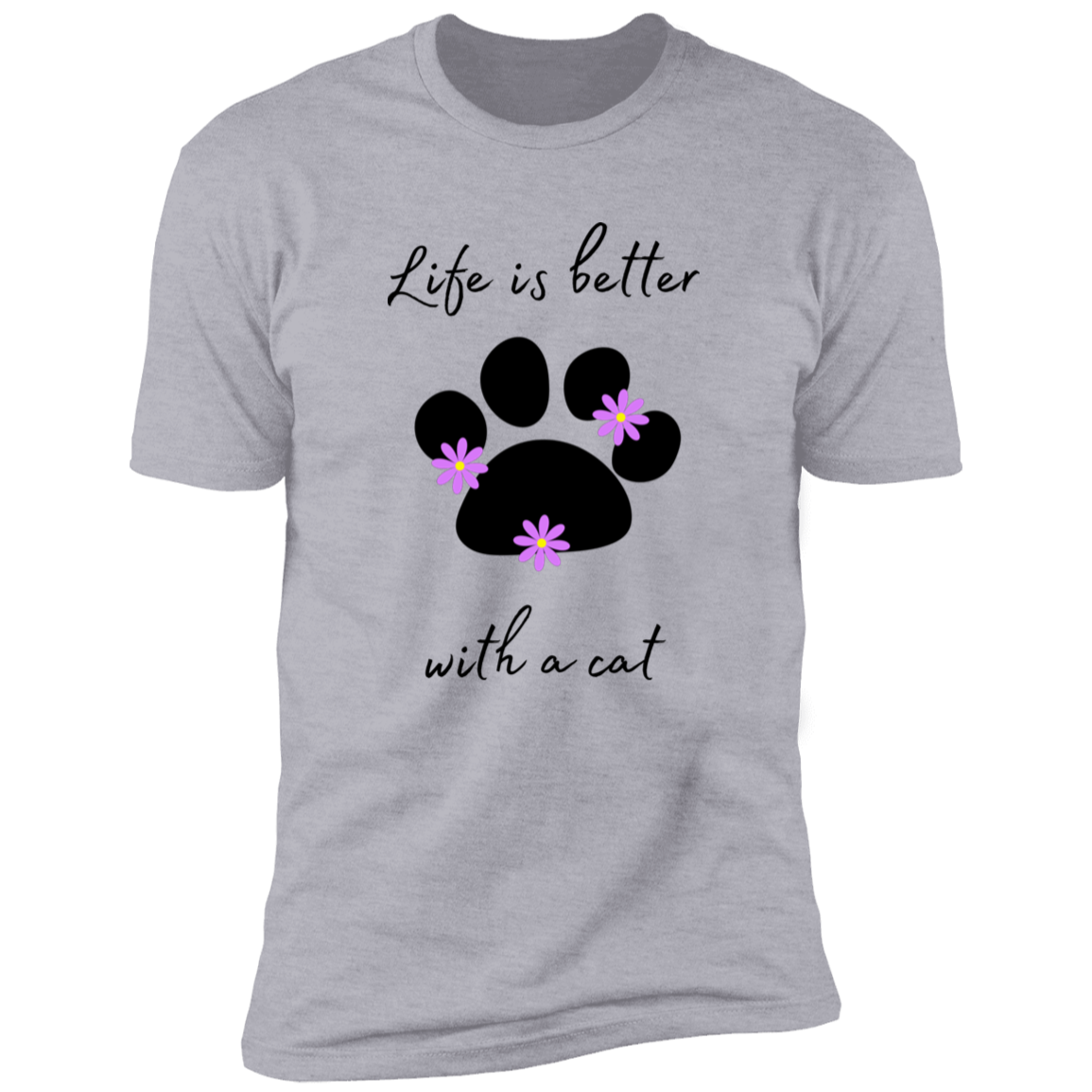 Life is Better with a Cat (Flower) cat t-shirt, cat shirt for humans, cat themed t-shirt, in heather gray