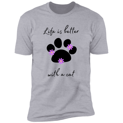 Life is Better with a Cat (Flower) cat t-shirt, cat shirt for humans, cat themed t-shirt, in heather gray