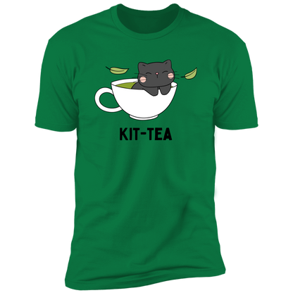 Kitt-Tea T-Shirt, kitty tea shirt, Cat Shirt for humans, funny cat shirt, in kelly green