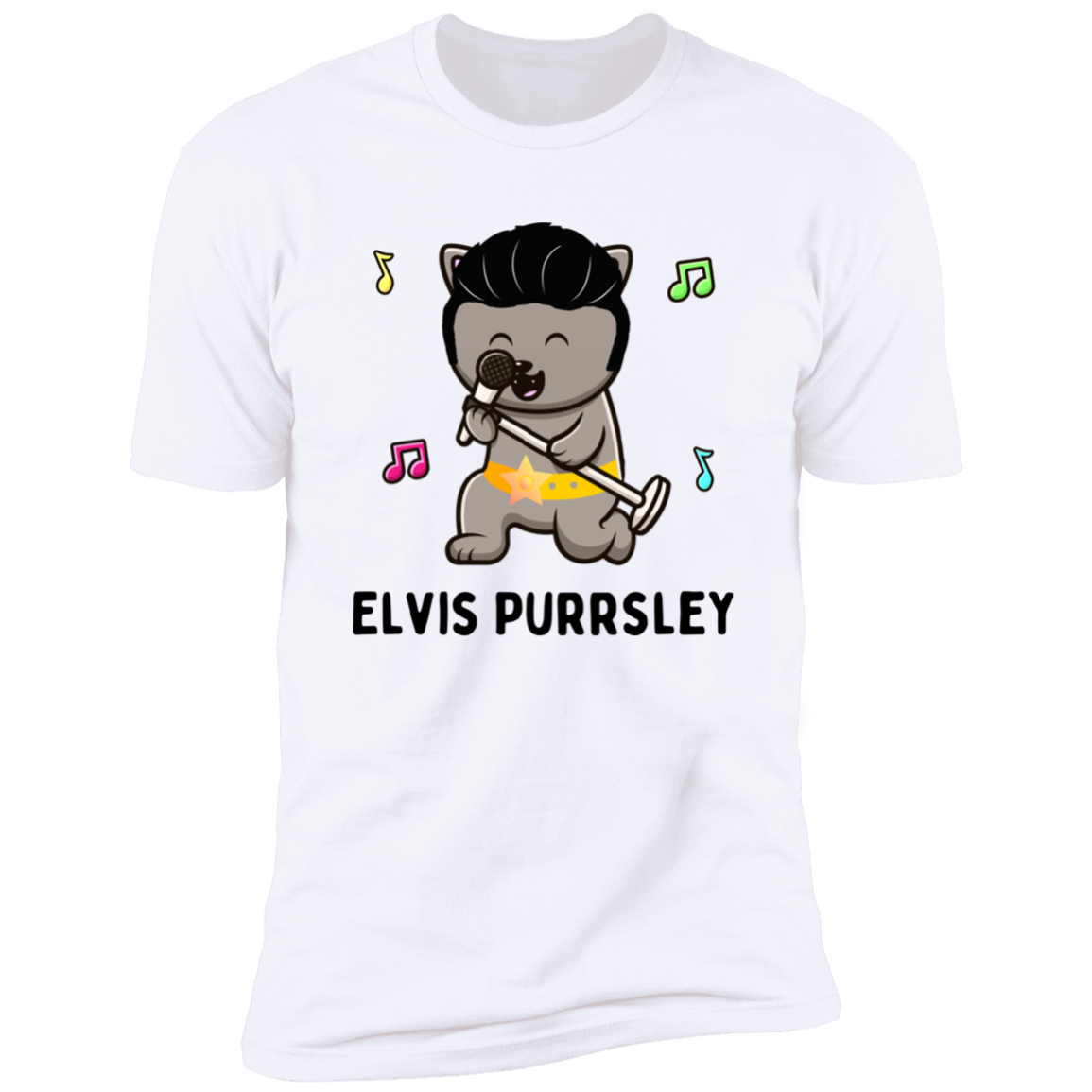 Elvis Purrsley cat Shirt, Funny cat shirt for humans, cat mom shirt, cat dad shirt, in white