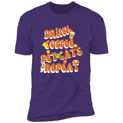 Drink Coffee Pet Cats Repeat T-shirt, Cat t-shirt for humans, in purple rush