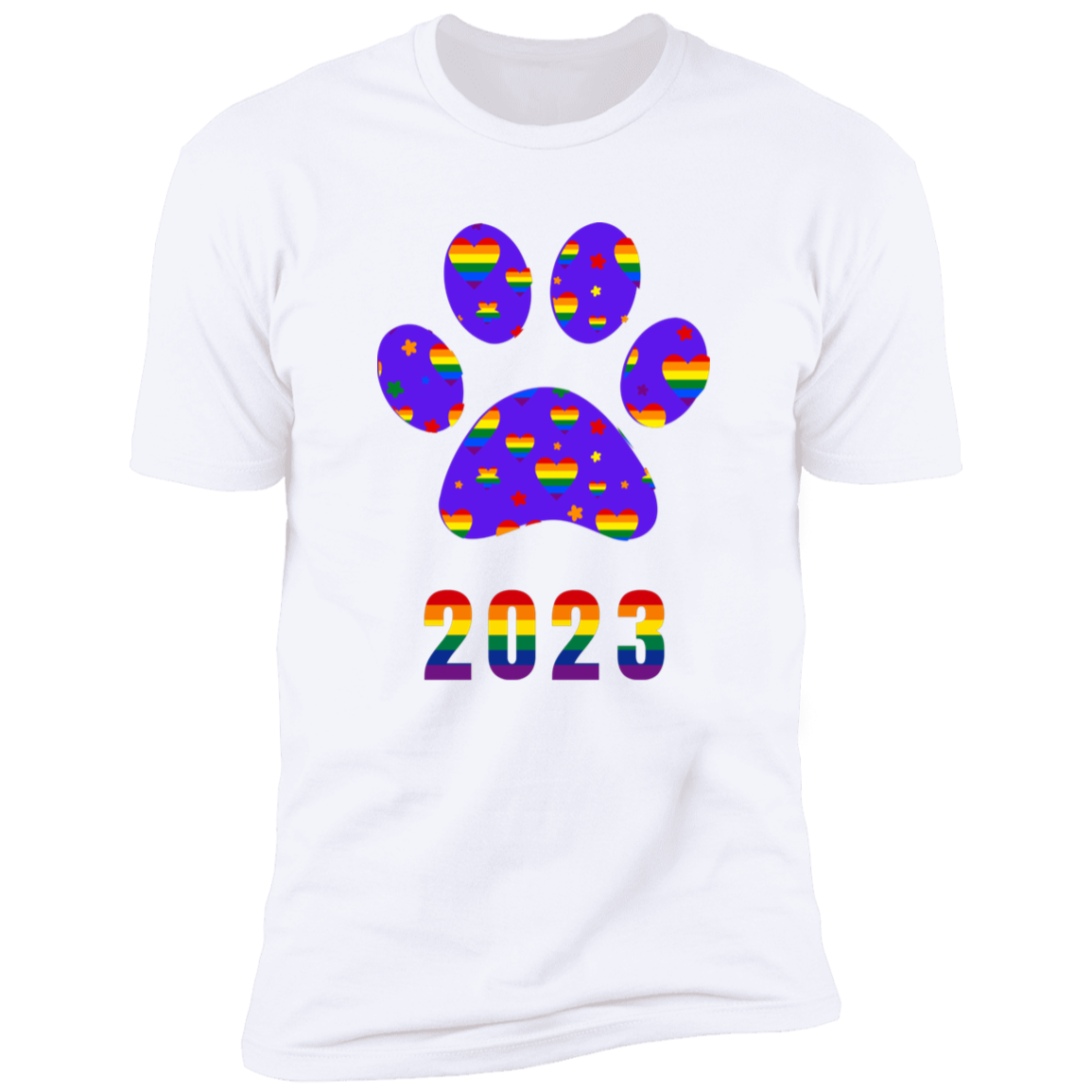 Pride Paw 2023 (Hearts) Pride T-shirt, Paw Pride Dog Shirt for humans, in white