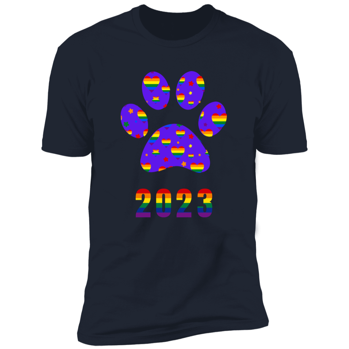 Pride Paw 2023 (Hearts) Pride T-shirt, Paw Pride Dog Shirt for humans, in navy blue