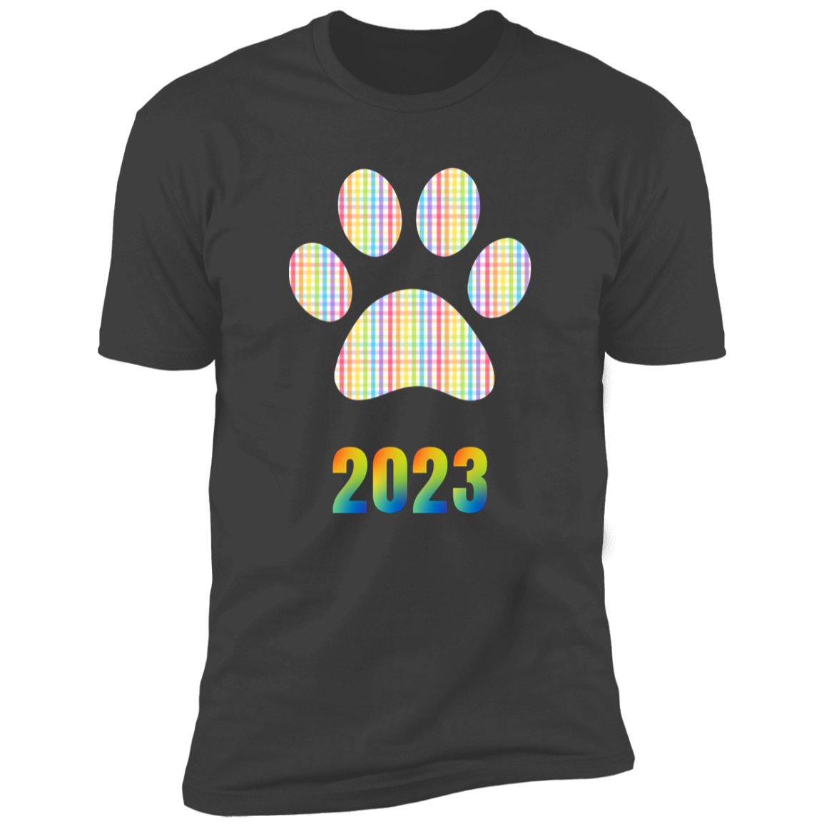 Pride Paw 2023 (Gingham) Pride T-shirt, Paw Pride Dog Shirt for humans, in heavy metal gray