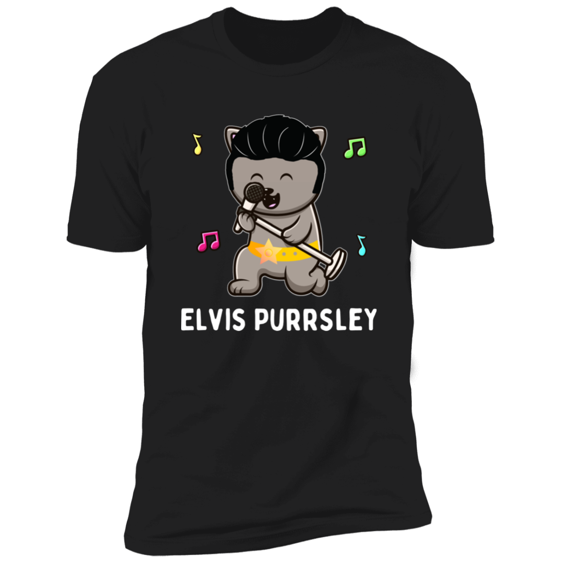 Elvis Purrsley cat Shirt, Funny cat shirt for humans, cat mom shirt, cat dad shirt, in black