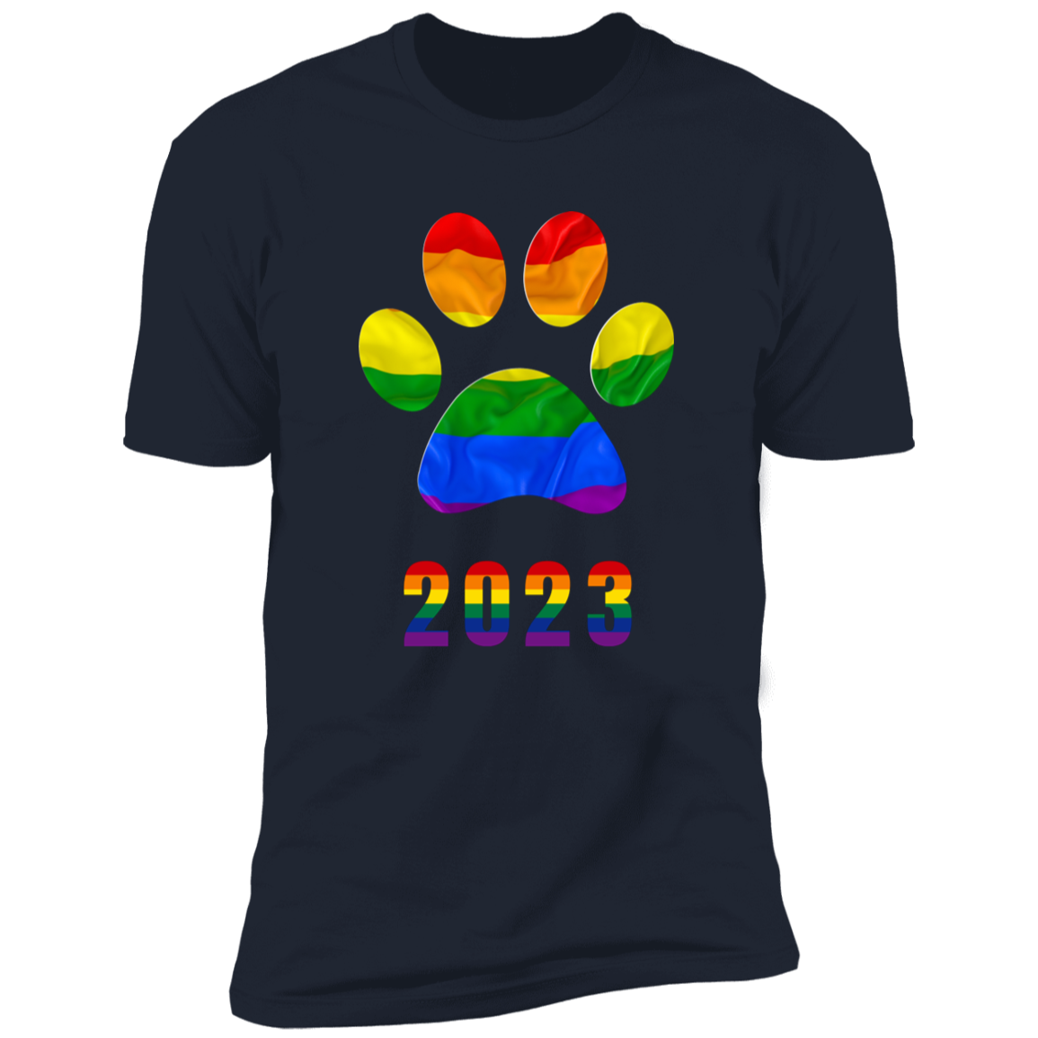 Pride Paw 2023 (Flag) Pride T-shirt, Paw Pride Dog Shirt for humans, in navy blue
