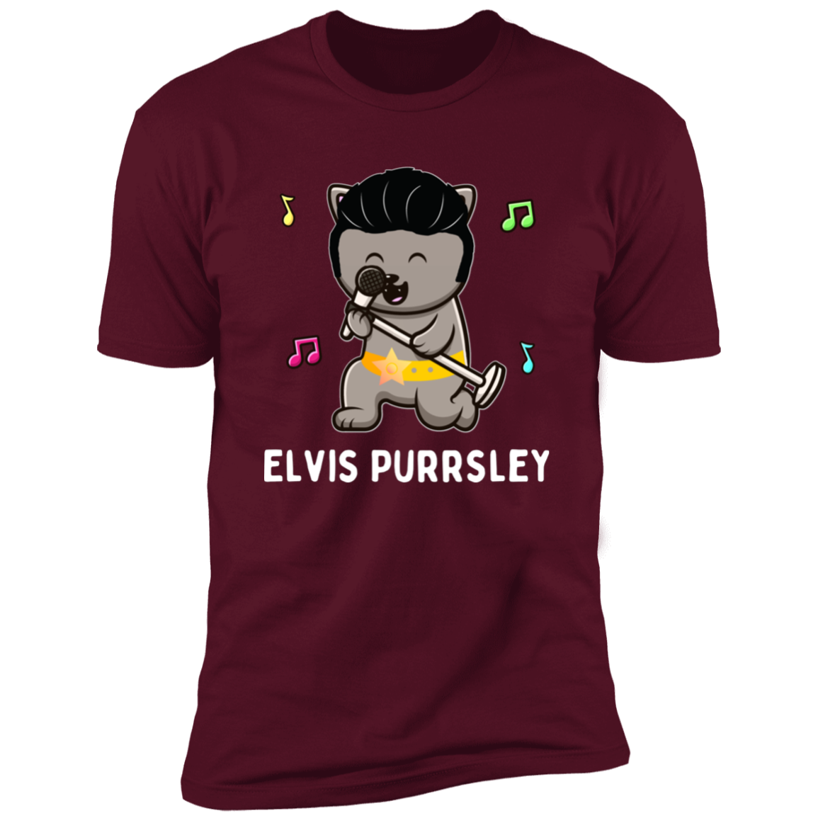 Elvis Purrsley cat Shirt, Funny cat shirt for humans, cat mom shirt, cat dad shirt, in maroon