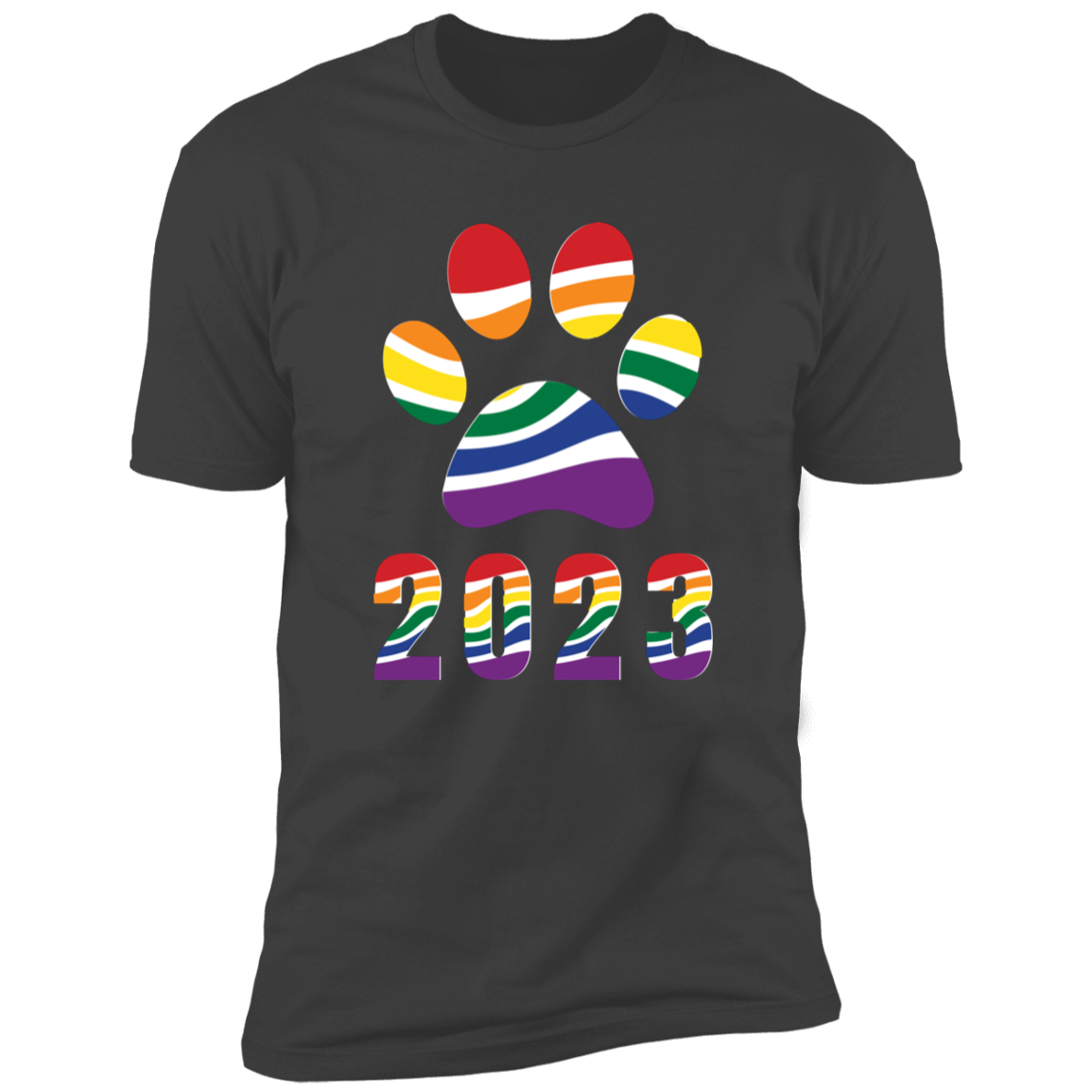 Pride Paw 2023 (Retro) Pride T-shirt, Paw Pride Dog Shirt for humans, in heavy metal gray