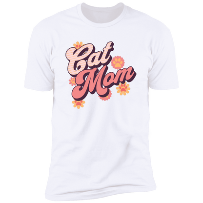 Cat Mom Retro T-shirt, Cat Mom Shirt for humans, in white
