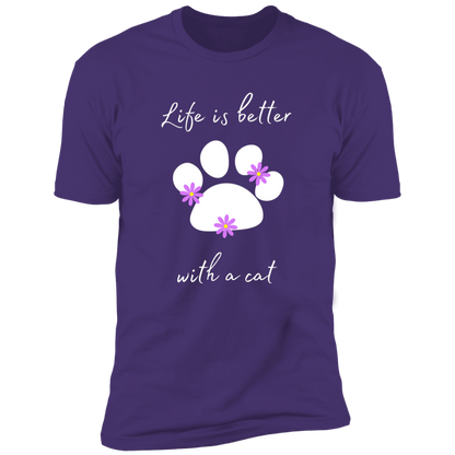 Life is Better with a Cat (Flower) cat t-shirt, cat shirt for humans, cat themed t-shirt, in purple rush