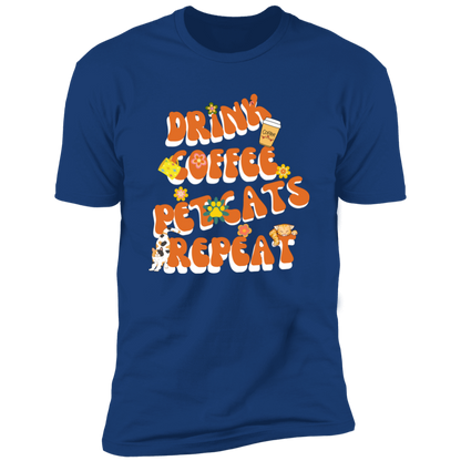 Drink Coffee Pet Cats Repeat T-shirt, Cat t-shirt for humans, in royal blue