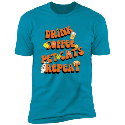 Drink Coffee Pet Cats Repeat T-shirt, Cat t-shirt for humans, in turquoise