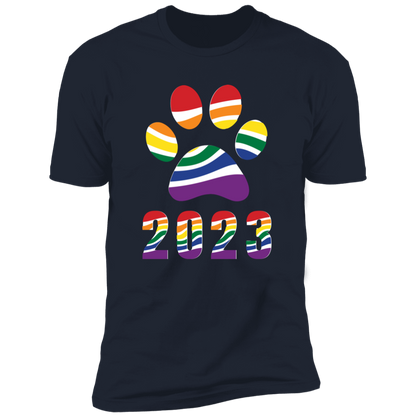 Pride Paw 2023 (Retro) Pride T-shirt, Paw Pride Dog Shirt for humans, in navy blue
