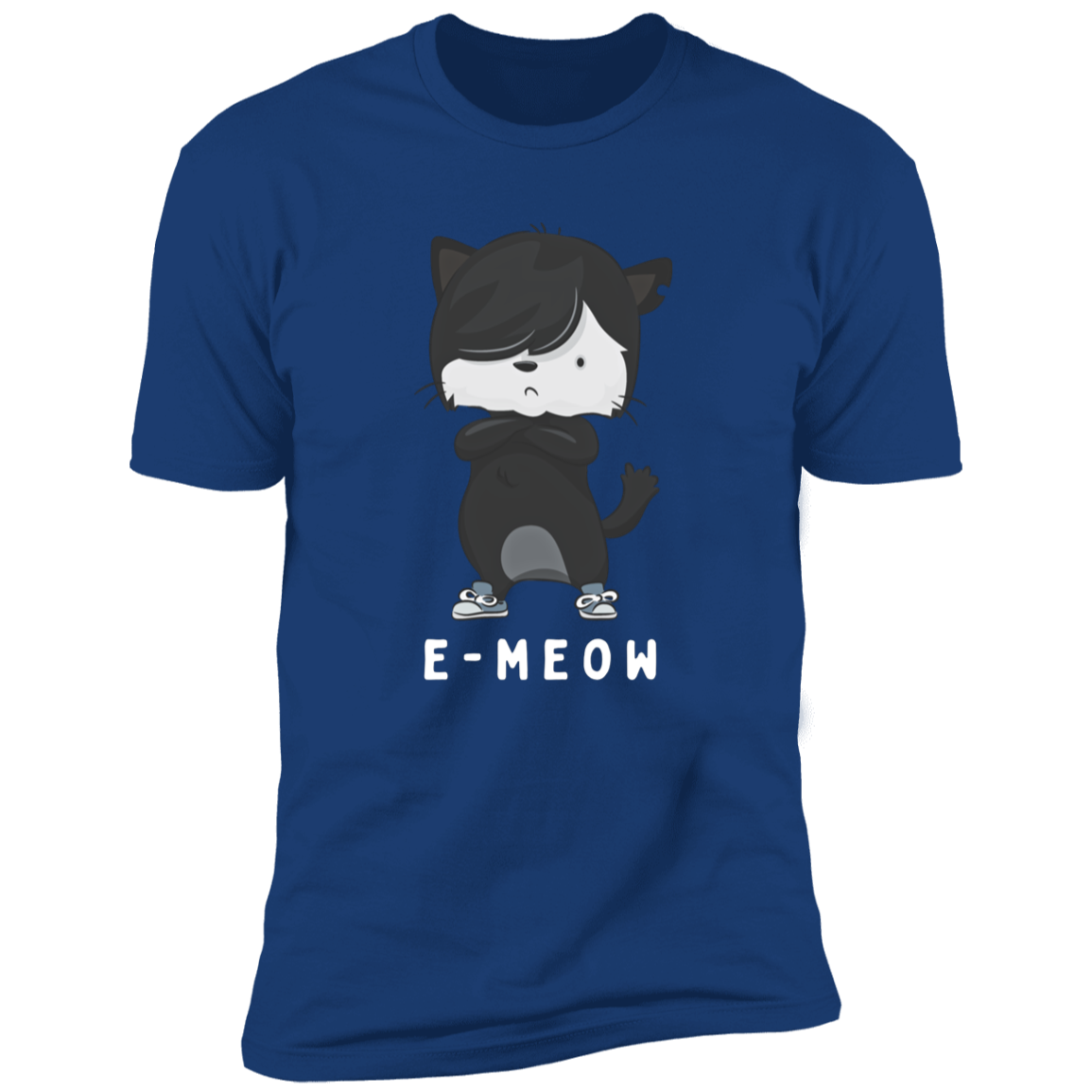 E-meow cat shirt, funny cat shirt for humans, cat mom and cat dad shirt, in royal blue