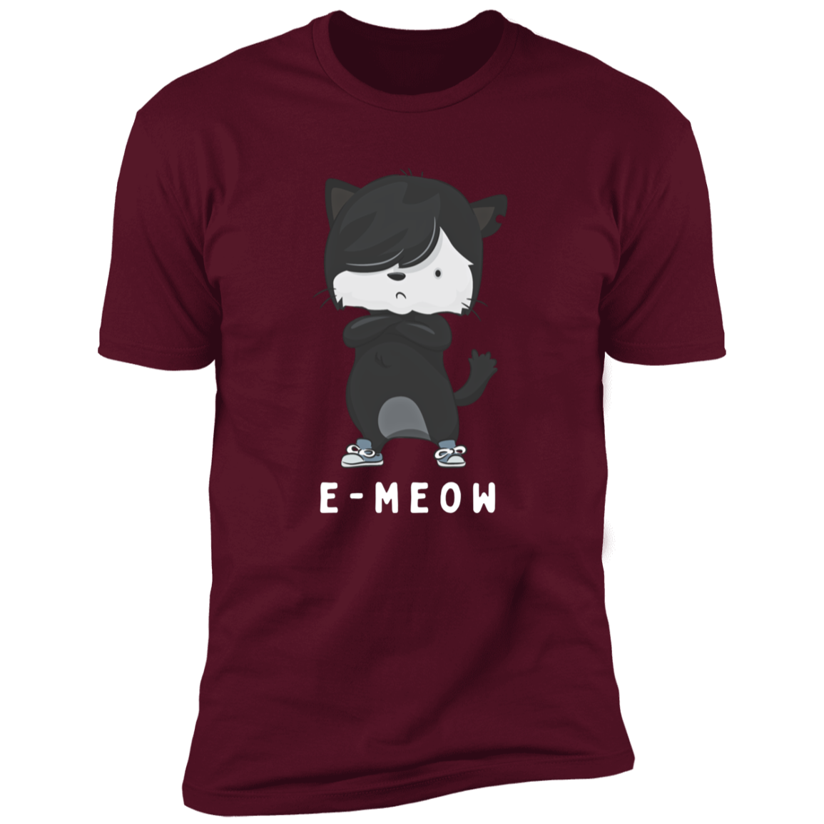 E-meow cat shirt, funny cat shirt for humans, cat mom and cat dad shirt, in maroon