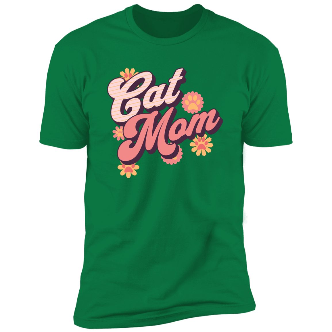 Cat Mom Retro T-shirt, Cat Mom Shirt for humans, in kelly green