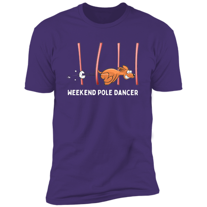 Weekend Pole Dancer Dog Agility T-Shirt, dog shirt for humans, sporting dog shirt, agility dog shirt, in purple rush