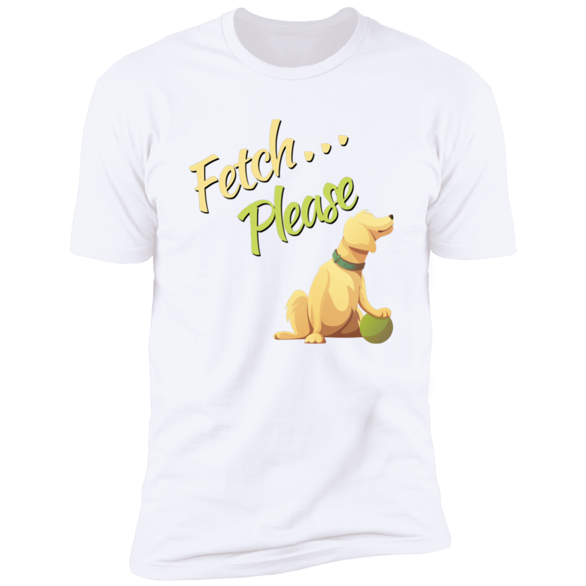 Fetch Please funny dog t-shirt, funny dog shirt for humans, in white
