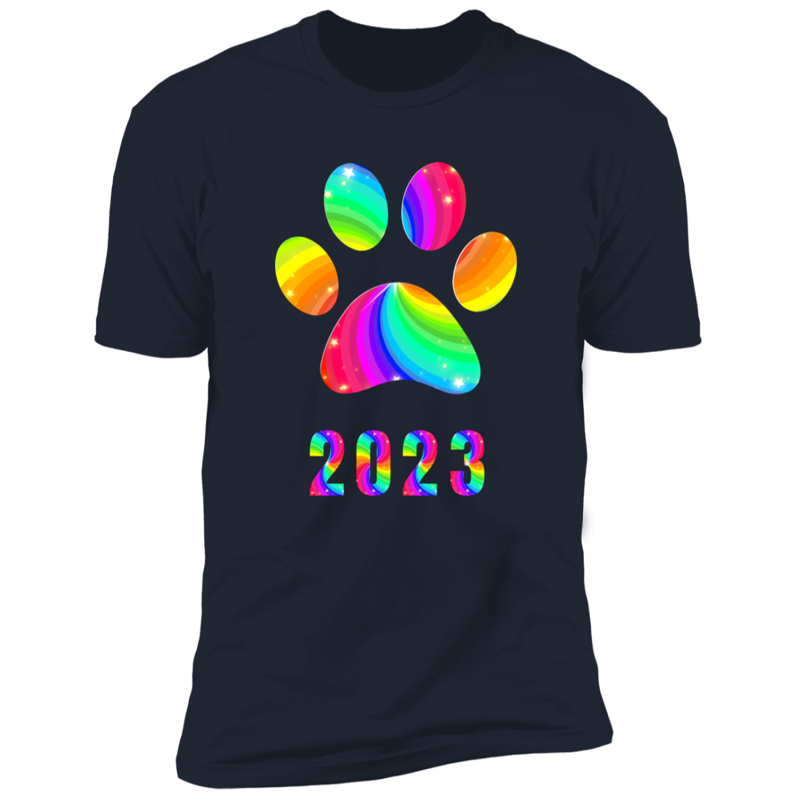 Pride Paw 2023 (Swirl) Pride T-shirt, Paw Pride Dog Shirt for humans, in navy blue