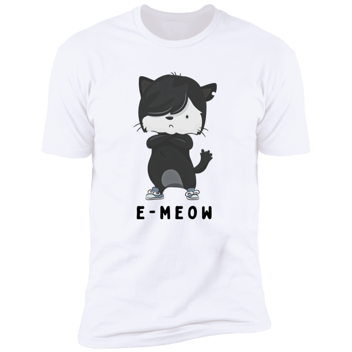 E-meow cat shirt, funny cat shirt for humans, cat mom and cat dad shirt, in white