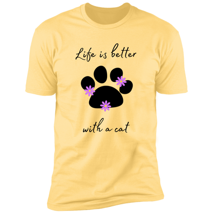 Life is Better with a Cat (Flower) cat t-shirt, cat shirt for humans, cat themed t-shirt, in banana cream