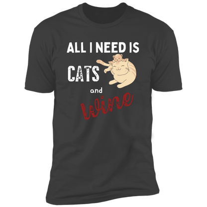 All I Need is Cats and Wine, Cat shirt for humas, in heavy metal gray