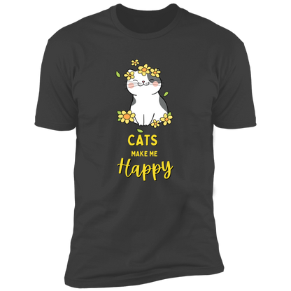 Cats Make Me Happy T-shirt, Cat Shirt for humans, in heavy metal gray