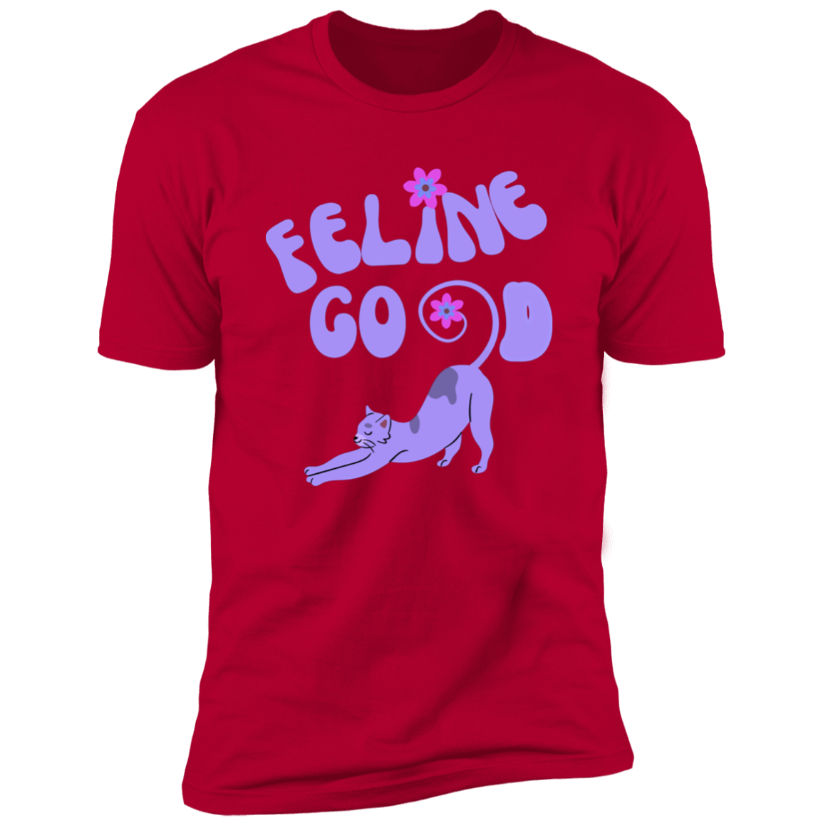 Feline Good Cat T-Shirt, Cat Shirt for humans, in red