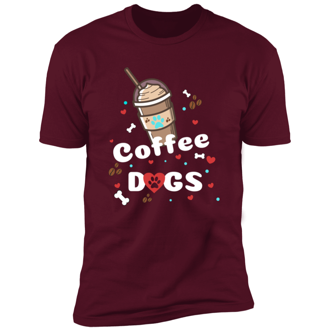Blended Coffee Dogs T-shirt, Dog Shirt for humans, in maroon