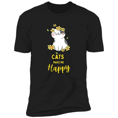 Cats Make Me Happy T-shirt, Cat Shirt for humans, in black 
