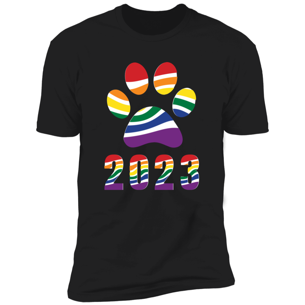 Pride Paw 2023 (Retro) Pride T-shirt, Paw Pride Dog Shirt for humans, in black