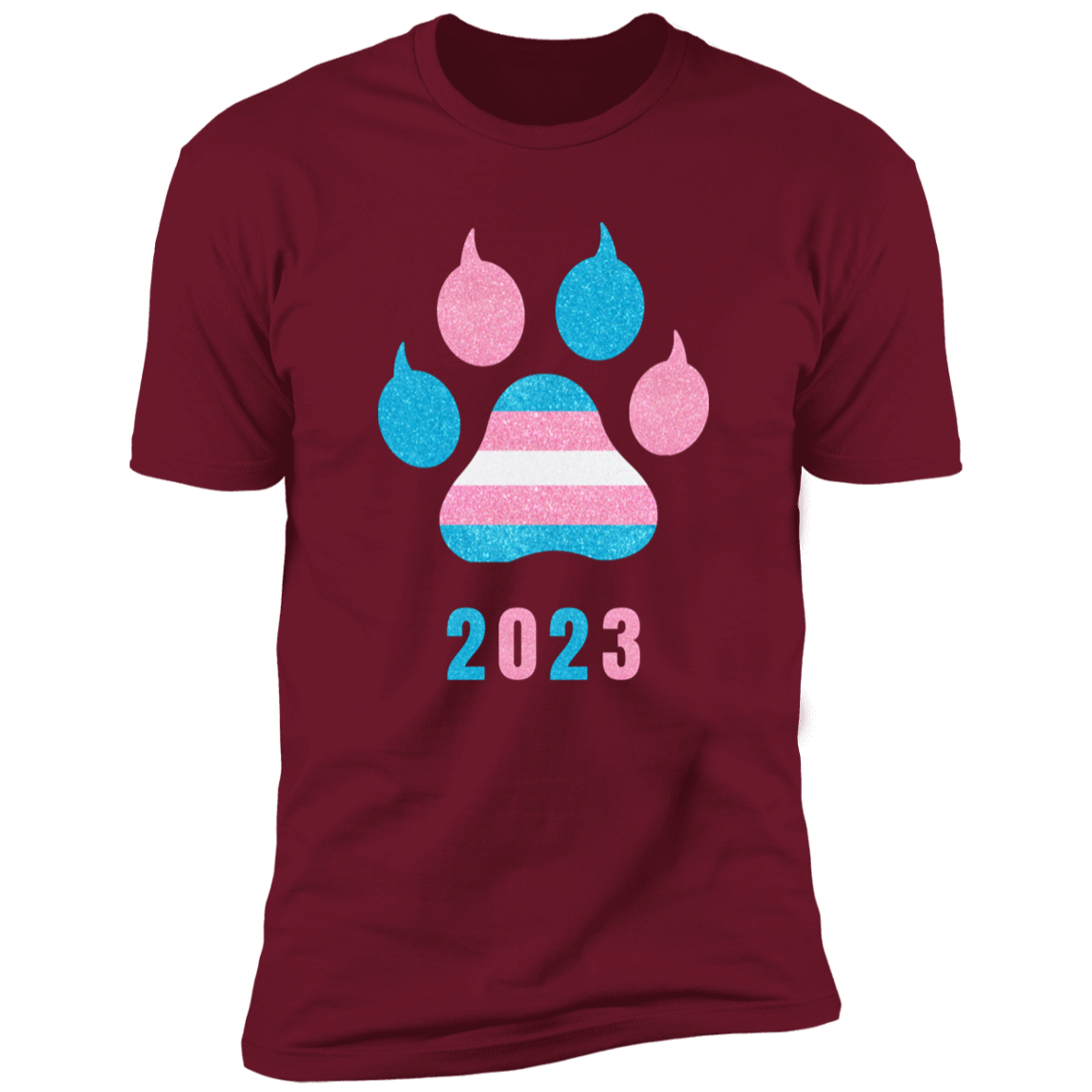 Trans Pride 2023 Cat Paw trans pride t-shirt,  trans cat paw pride shirt for humans, in cardinal red