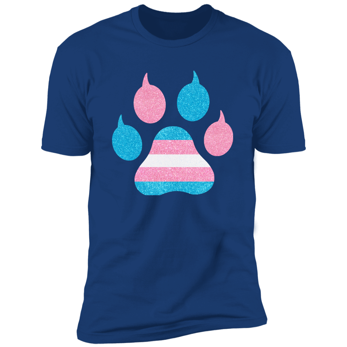 Trans Pride Cat Paw trans pride t-shirt,  trans cat paw pride shirt for humans, in royal blue 