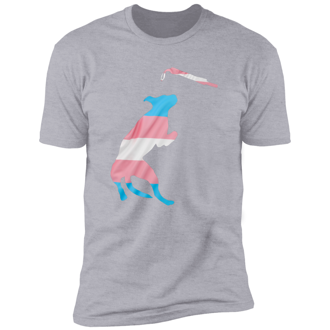 Trans Pride Dock Diving Pride T-shirt, Trans Pride Docking Diving Dog Shirt for humans, in light heather gray
