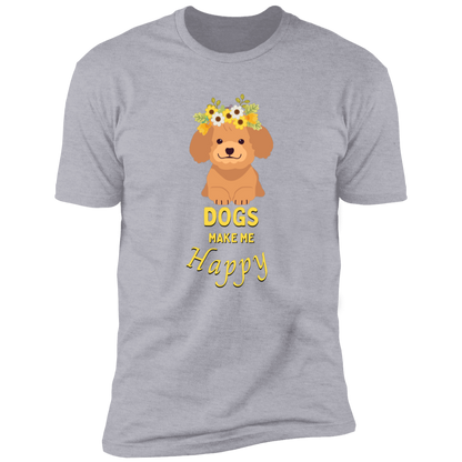 Dogs Make Me Happy t-shirt, funny dog shirt for humans, in light heather gray