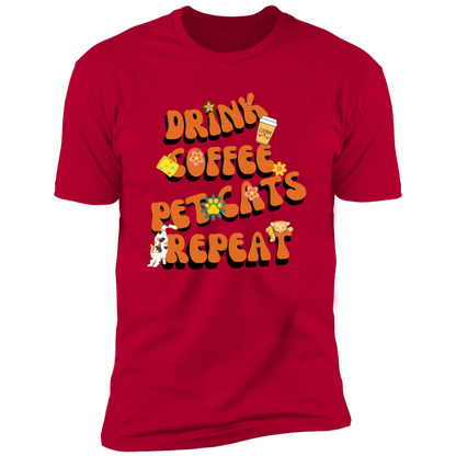 Drink Coffee Pet Cats Repeat T-shirt, Cat t-shirt for humans, in red