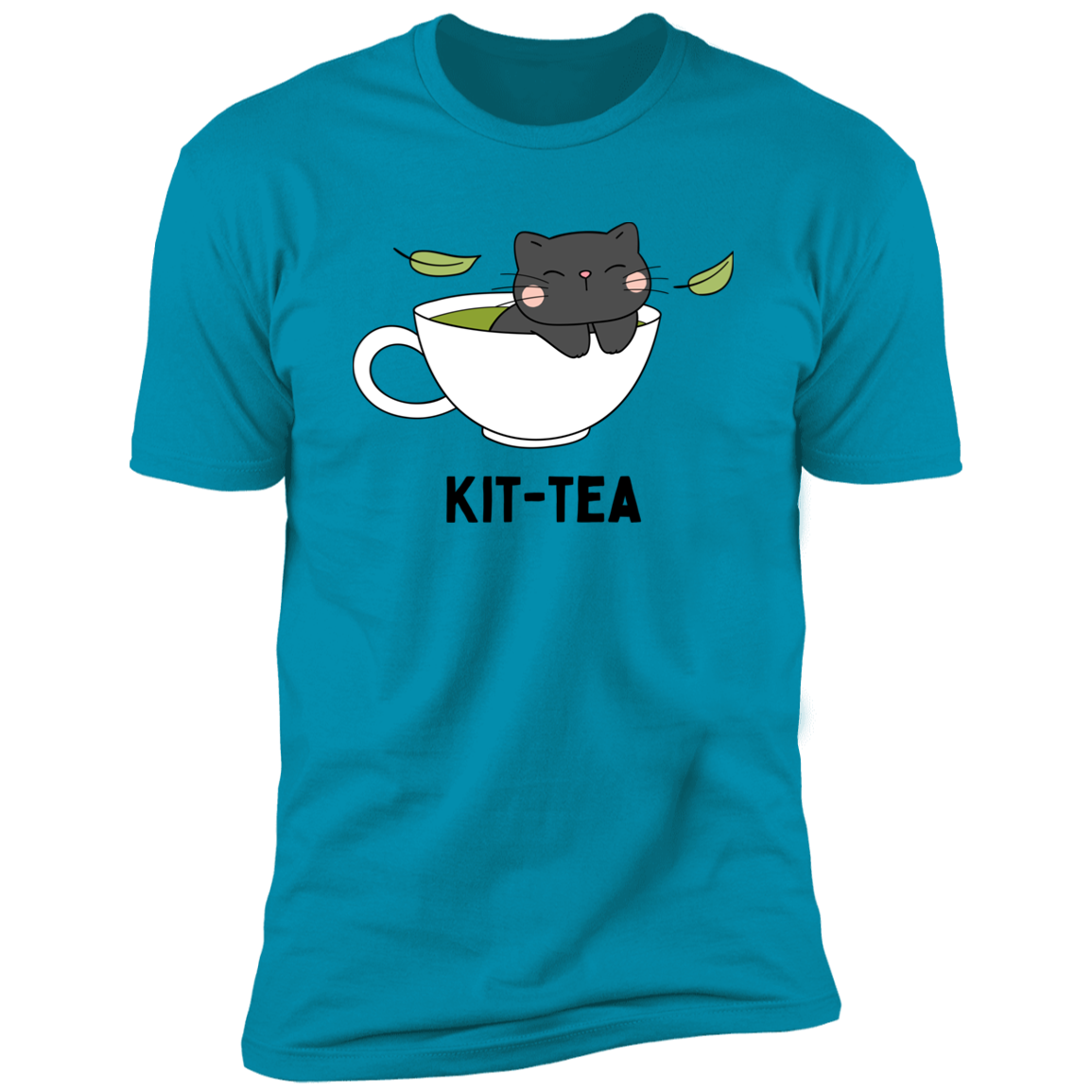 Kitt-Tea T-Shirt, kitty tea shirt, Cat Shirt for humans, funny cat shirt, in turquoise 